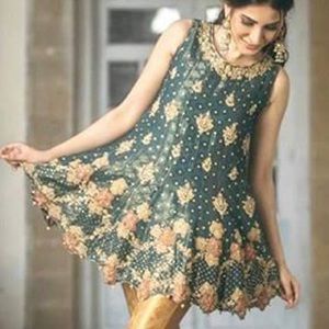 Umsha by Uzma Babar - Teal Butterfly Peplum dress